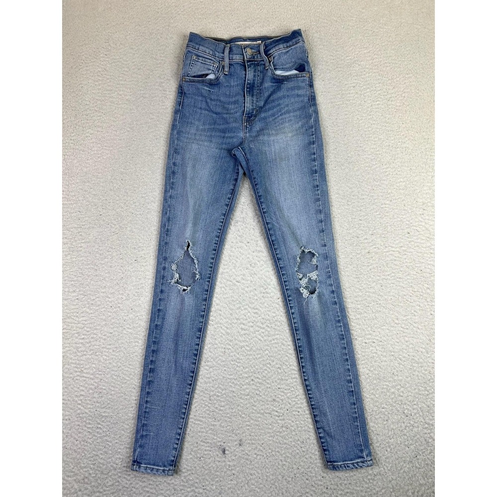 Levis Mile High‎ Super Skinny Jeans Womens 24x30 Blue Distressed High Rise